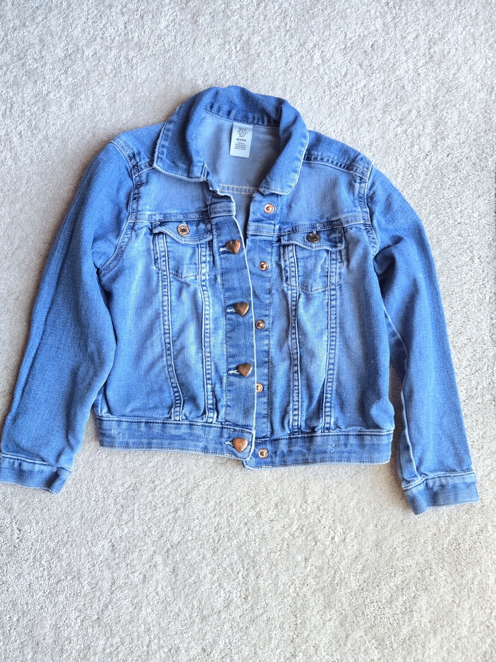 Girls Light Blue Denim Jacket with Heart Buttons